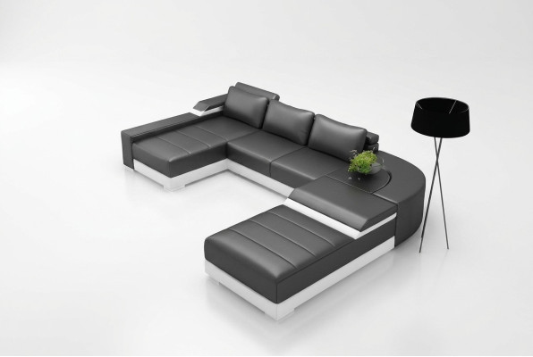 Corner sofa with USB upholstery leather set living landscape lounger Bellenberg