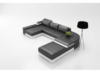 Corner sofa with USB upholstery leather set living landscape lounger Bellenberg