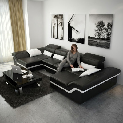 XXL leather sofa with USB corner sofa living landscape big couch leather suite upholstery new