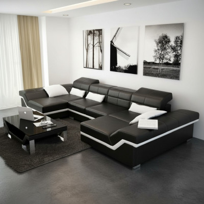 XXL leather sofa with USB corner sofa living landscape big couch leather suite upholstery new
