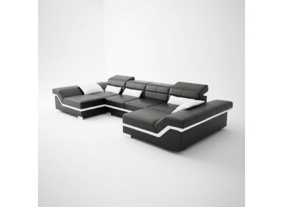 XXL leather sofa with USB corner sofa living landscape big couch leather suite upholstery new