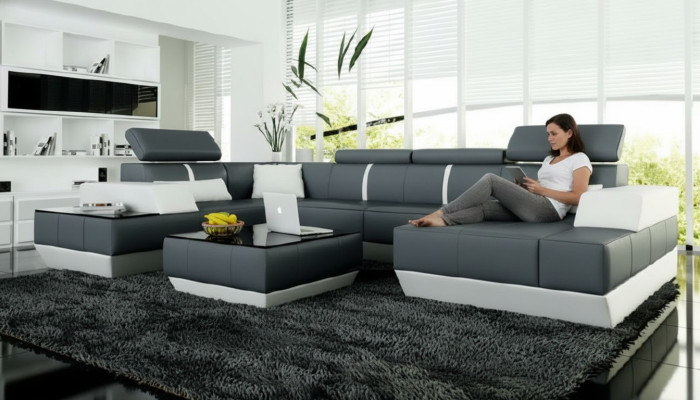 Leather sofa + USB, living room landscape sofa corner sofa corner couch leather couch poster corner NEW
