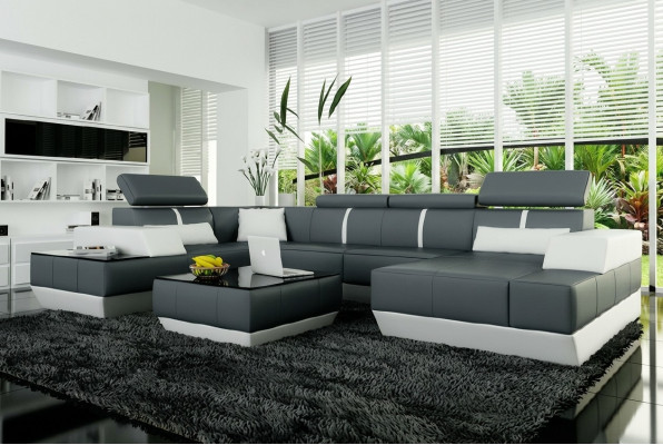 Leather sofa + USB, living room landscape sofa corner sofa corner couch leather couch poster corner NEW