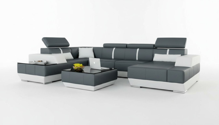Leather sofa + USB, living room landscape sofa corner sofa corner couch leather couch poster corner NEW