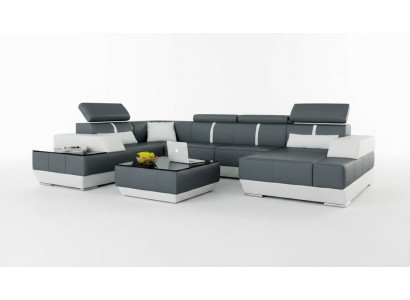 Leather sofa + USB, living room landscape sofa corner sofa corner couch leather couch poster corner NEW