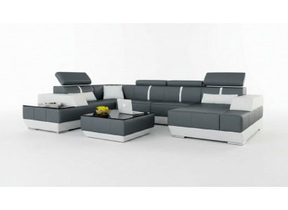 Leather sofa + USB, living room landscape sofa corner sofa corner couch leather couch poster corner NEW
