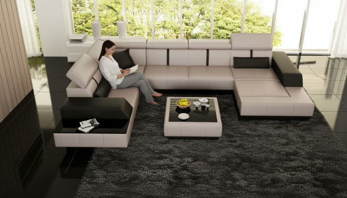 Leather sofa + USB living landscape sofa corner sofa corner leather couch poster corner couch new