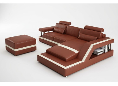 Leather sofa with USB, living landscape corner sofa, corner suite, design modern sofa L6002E