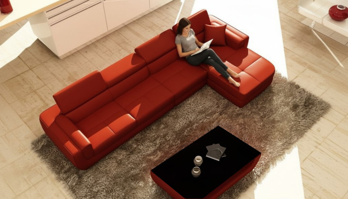 Sectional leather sofa + USB living landscape L-shaped sofa upholstery seat corner Tettau red