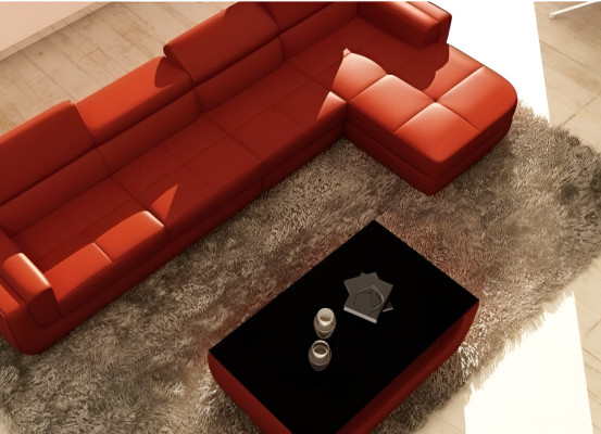 Sectional leather sofa + USB living landscape L-shaped sofa upholstery seat corner Tettau red