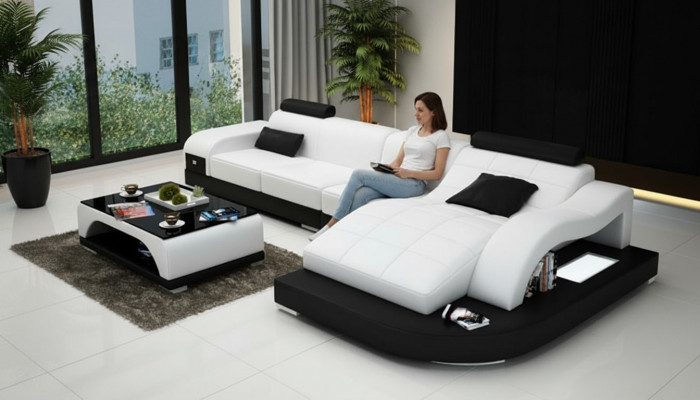 Corner sofa with USB, upholstered corner suite, living area corner couch, design sofa PHM3375