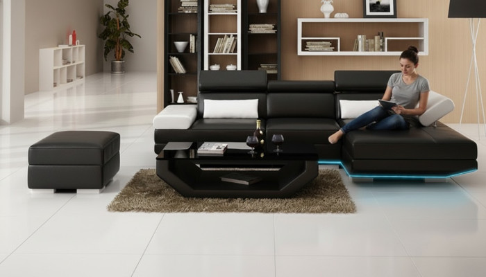 Leather sofa L-shape + USB living landscape corner sofa suite design modern sofa K5009D
