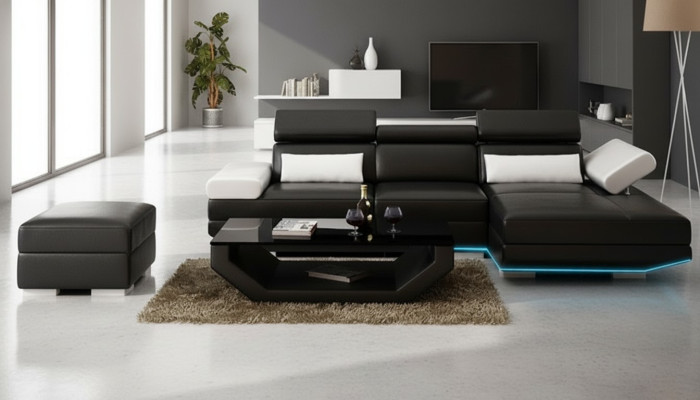Leather sofa L-shape + USB living landscape corner sofa suite design modern sofa K5009D