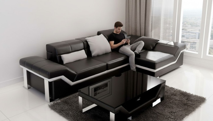 Leather sofa with USB, living landscape corner sofa set design modern sofa K5007F