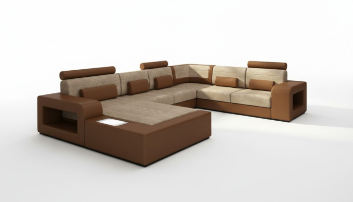 Living landscape sofa with USB, fabric textile leather sofa set with lighting