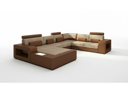 Living landscape sofa with USB, fabric textile leather sofa set with lighting