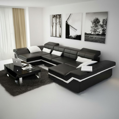 XXL Leather Sofa with USB Corner Sofa Living Landscape Big Couch Leather Suite Upholstery New