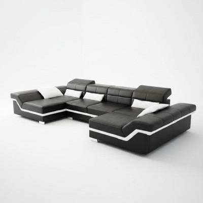 XXL Leather Sofa with USB Corner Sofa Living Landscape Big Couch Leather Suite Upholstery New
