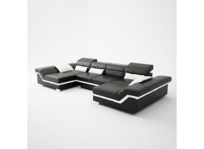 XXL Leather Sofa with USB Corner Sofa Living Landscape Big Couch Leather Suite Upholstery New