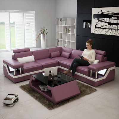 XXL leather sofa with USB upholstery living landscape corner couch leather corner sofa HAMBURG II