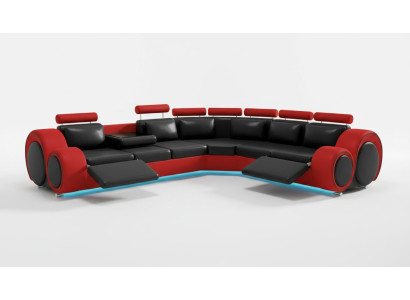 Leather sofa with USB design, leather corner sofa living area "BERLIN"
