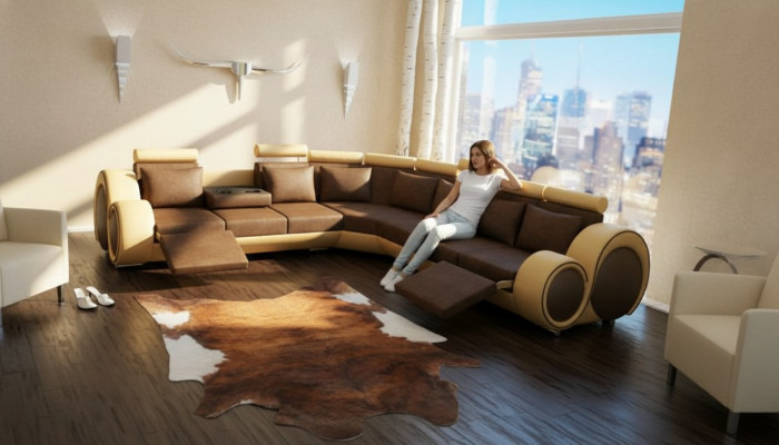 TEXTILE SOFA +USB, DESIGNER CORNER SOFA LIVING AREA CORNER NEW LEATHER SET