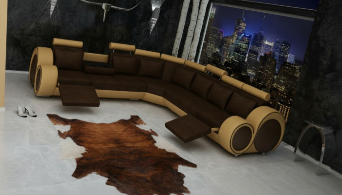 TEXTILE SOFA +USB, DESIGNER CORNER SOFA LIVING AREA CORNER NEW LEATHER SET