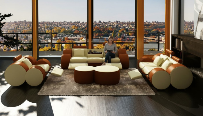 Leather Sofa 3+2+1 With USB Relax Couch Sofa Set Living Room Set Upholstered Set