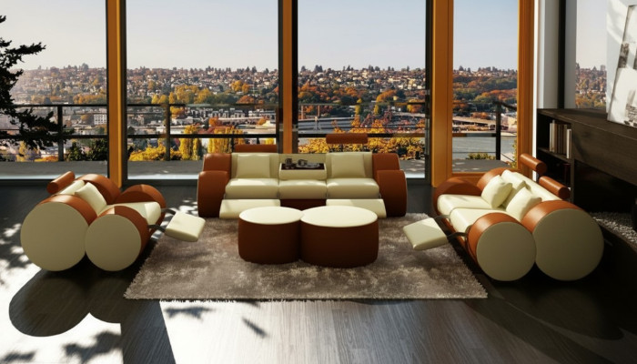 Leather Sofa 3+2+1 With USB Relax Couch Sofa Set Living Room Set Upholstered Set