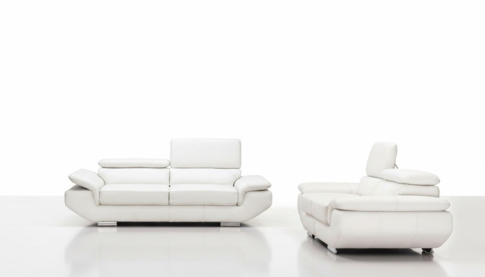 Sofa set with USB, upholstered sofa, leather seating set 3+2 seater Weilrod "White"
