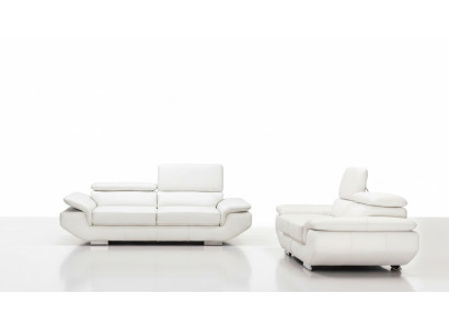 Sofa set with USB, upholstered sofa, leather seating set 3+2 seater Weilrod "White"