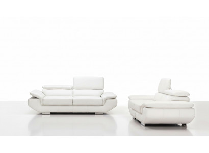 Sofa set with USB, upholstered sofa, leather seating set 3+2 seater Weilrod "White"