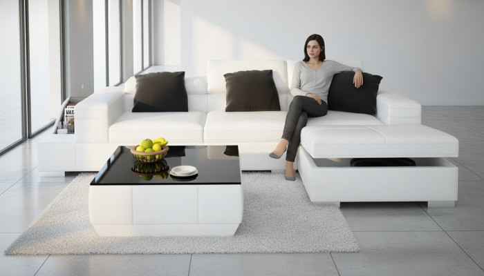 Leather sofa with USB living landscape corner sofa corner set design modern K5006D