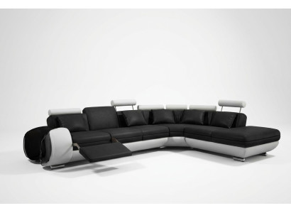 LEATHER SOFA LEATHER COUCH with USB SUITE SOFA LIVING LANDSCAPE BLACK/WHITE Couch New