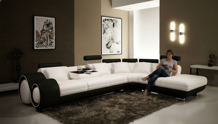 LEATHER SOFA LEATHER COUCH USB SET SOFA LIVING ROOM BLACK/WHITE Custom-made