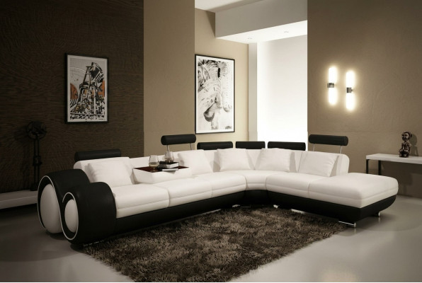 LEATHER SOFA LEATHER COUCH USB SET SOFA LIVING ROOM BLACK/WHITE Custom-made