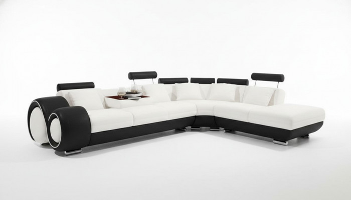 LEATHER SOFA LEATHER COUCH USB SET SOFA LIVING ROOM BLACK/WHITE Custom-made