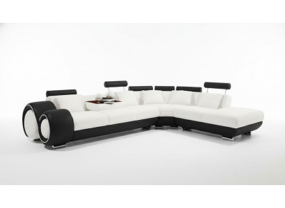 LEATHER SOFA LEATHER COUCH USB SET SOFA LIVING ROOM BLACK/WHITE Custom-made