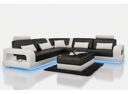Leather sofa, sofa corner couch, USB sofa set, design couch living landscape, made to measure.
