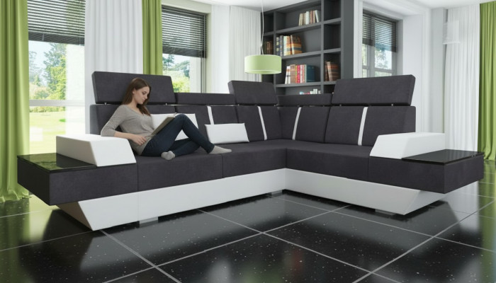 Design corner sofa + USB living landscape sofa corner sofa fabric leather custom-made new