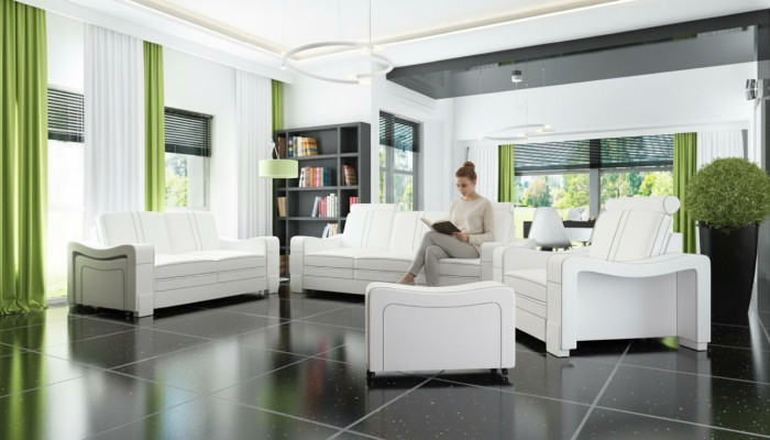 LEATHER SOFA 3+2+1 SOFA + USB SET UPHOLSTERED DESIGN SOFA SOFA SET NEW