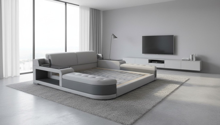 Luxury Design Bed + USB Upholstery Hotel Modern Beds Leather 140/160/180/200