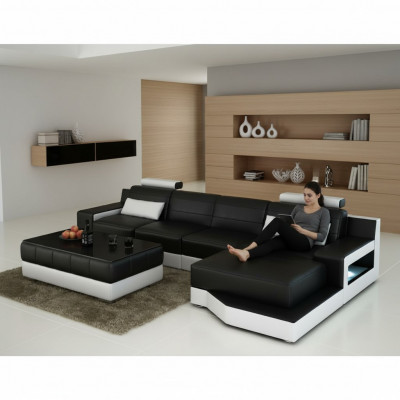 LEATHER SOFA CORNER SOFA with USB SOFA COUCH SUITE LIVING LANDSCAPE WITH SLEEPING FUNCTION NEW