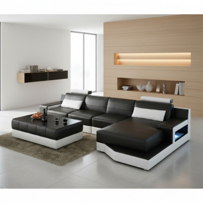 LEATHER SOFA CORNER SOFA with USB SOFA COUCH SUITE LIVING LANDSCAPE WITH SLEEPING FUNCTION NEW