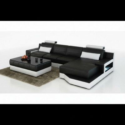 LEATHER SOFA CORNER SOFA with USB SOFA COUCH SUITE LIVING LANDSCAPE WITH SLEEPING FUNCTION NEW