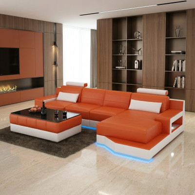Leather sofa, sofa with USB, living landscape, bed function, new sectional sofa, new custom-made