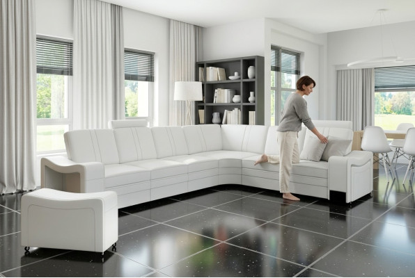 XXL LEATHER SOFA LIVING AREA Custom-made LEATHER CORNER SOFA SUITE with USB