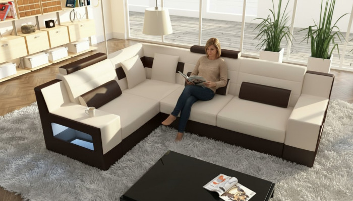"Sofa landscape USB padded corner sectional custom-made leather sofa"