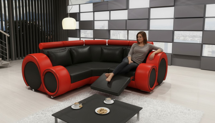LEATHER SOFA with USB DESIGN CORNER SOFA BERLIN SOFA SET UPHOLSTERY Custom-Made New