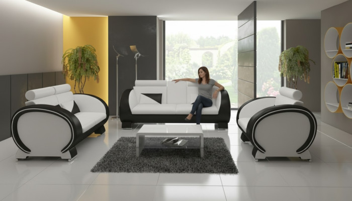 LEATHER SOFA with USB DESIGNER SOFA SUITE 3+1 COUCH UPHOLSTERY SUITE UPHOLSTERED SOFA